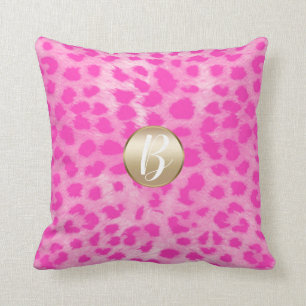 Pink Cheetah Leopard Print Monogram Gold Glitzer Kissen