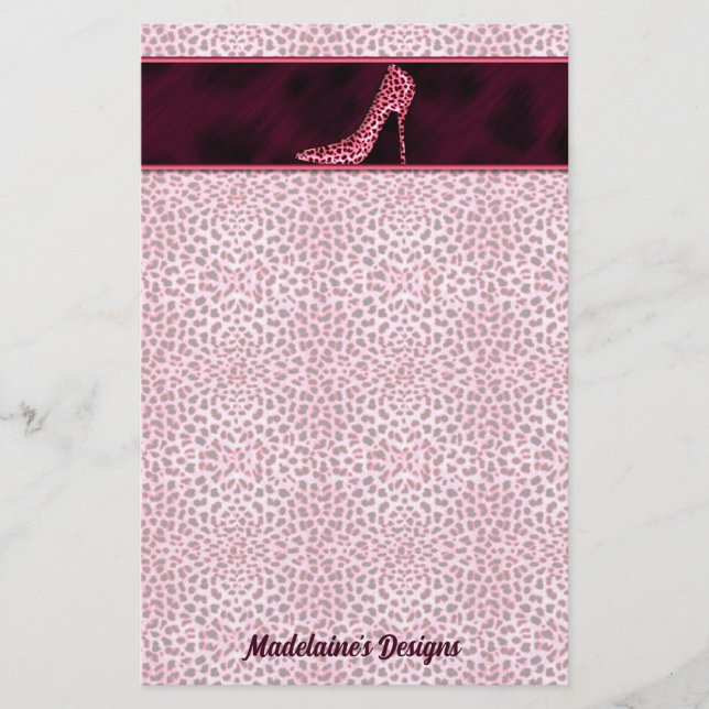 Pink Cheetah Print mit Name und Pumpe Briefpapier (Vorderseite)