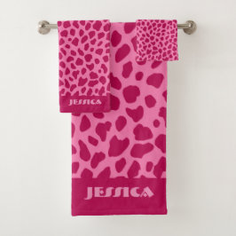 Pink Cheetah Print Trendy y2k Retro ästhetischen N Badhandtuch Set