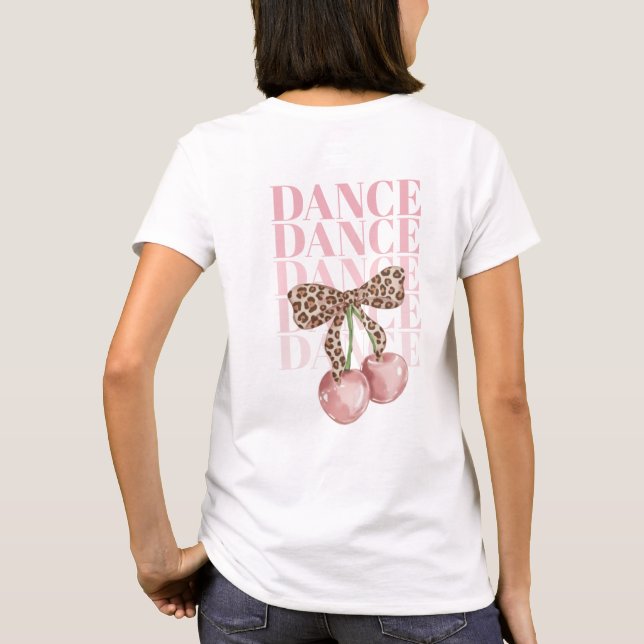 Pink Cherries Leopard Bow Dance Dance Slogan  T-Shirt (Rückseite)