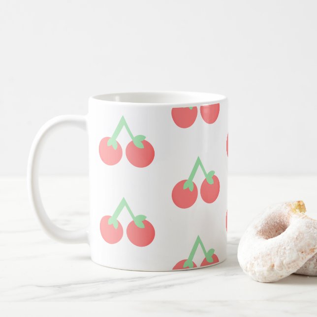 Pink Cherries Pattern Kaffeetasse (Mit Donut)