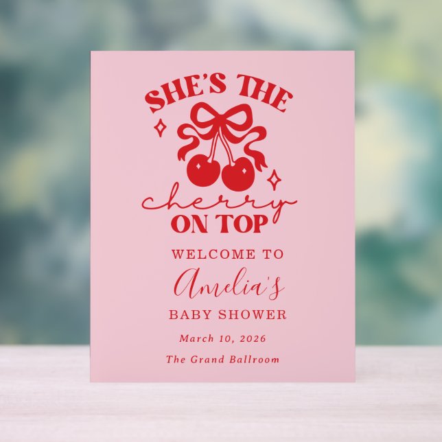 Pink Cherry Baby Shower Welcome Sign Acrylschild (Neutral)