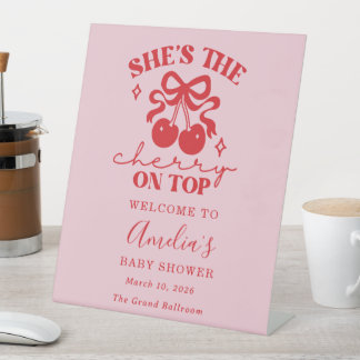 Pink Cherry Baby Shower Welcome Sign Sockelschild