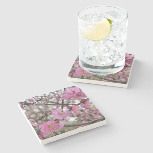 Pink Cherry Blosm / Sakura / ラ(桜) Steinuntersetzer (Seitenansicht)