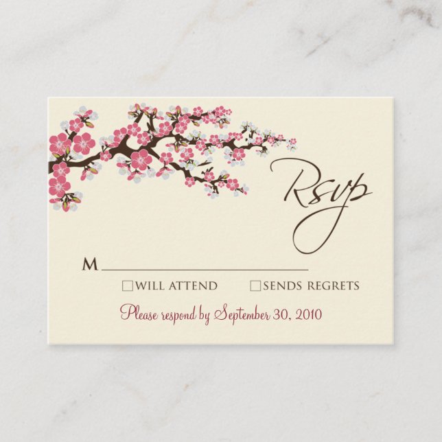 Pink Cherry Blossom 3,5 x 2,5" RSVP-Karte Begleitkarte (Vorderseite)