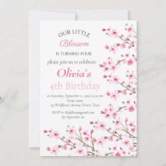 Pink Cherry Blossom 4. Geburtstag Einladung