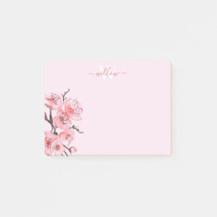 Pink Cherry Blossom Aquarellfarbenmonogramm Post-it Klebezettel