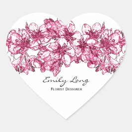 Pink Cherry Blossom Arrangement Sketch Design Herz-Aufkleber
