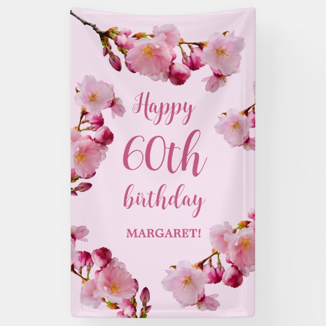 Pink Cherry Blossom Blume 60th Happy Birthday Banner (Vertikal)