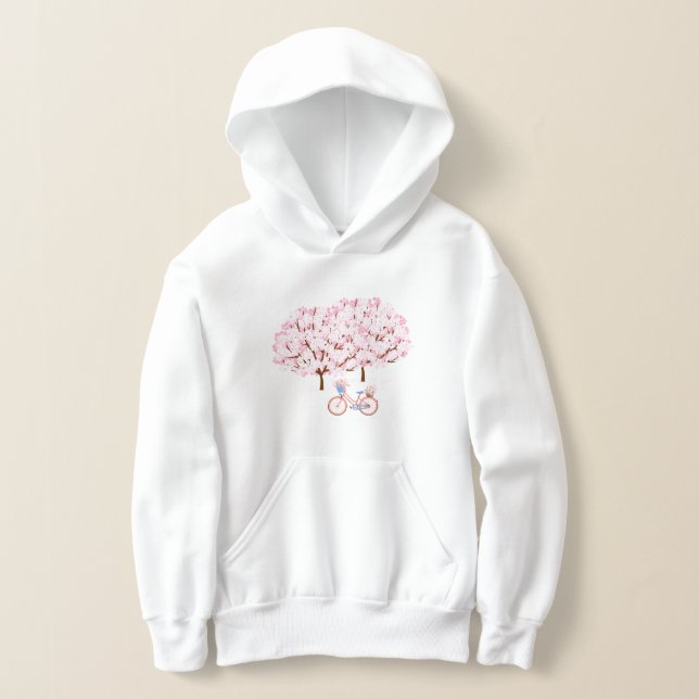 Pink Cherry Blossom Blume Dunkelblau Fahrrad Hoodie (Ablage )