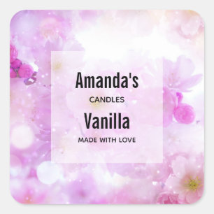 Pink Cherry Blossom Blume Foto Candle Business Quadratischer Aufkleber
