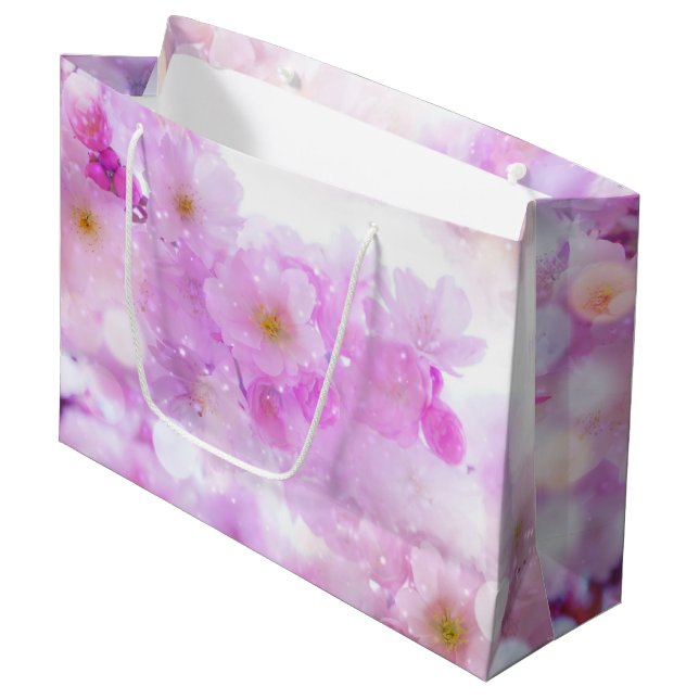 Pink Cherry Blossom Blume Foto Große Geschenktüte (Vorderseite Schrägansicht)