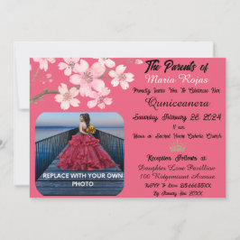 Pink Cherry Blossom Blume | Foto Quinceanera Einladung