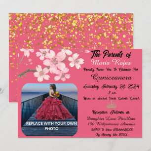 Pink Cherry Blossom Blume   Foto Quinceanera Einladung