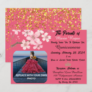 Pink Cherry Blossom Blume | Foto Quinceanera Einladung