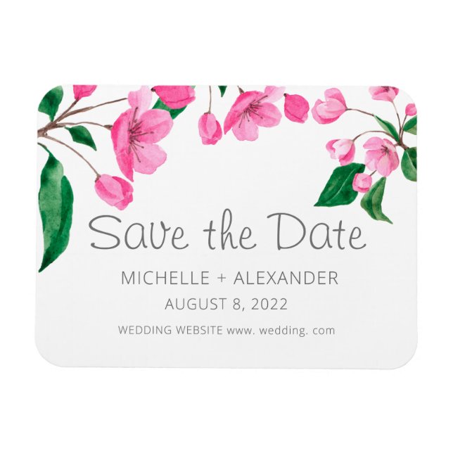Pink Cherry Blossom. Blumenfeder Save the Date Magnet (Horizontal)