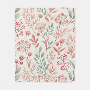 Pink Cherry Blossom, Blumenmuster und Blätter Must Fleecedecke