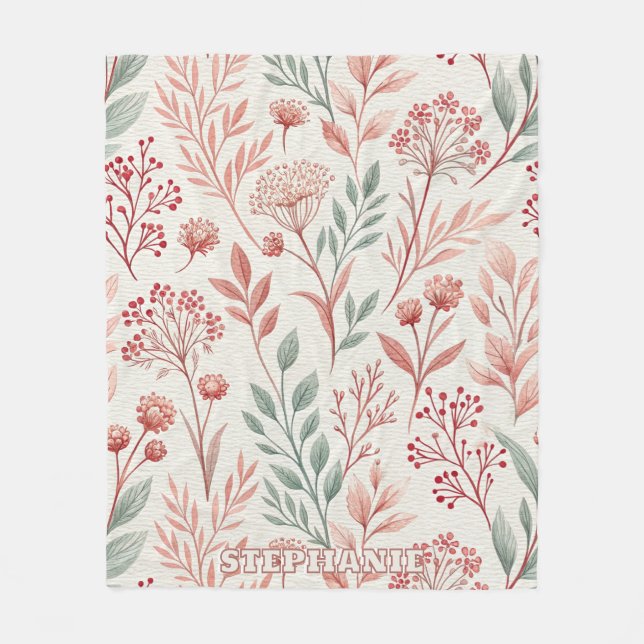 Pink Cherry Blossom, Blumenmuster und Blätter Must Fleecedecke (Vorderseite)