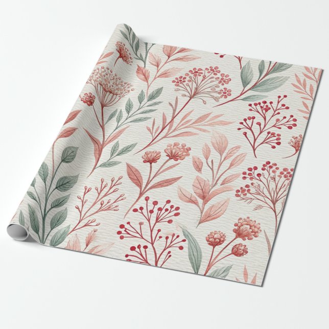 Pink Cherry Blossom, Blumenmuster und Blätter Must Geschenkpapier (Ungerollt)