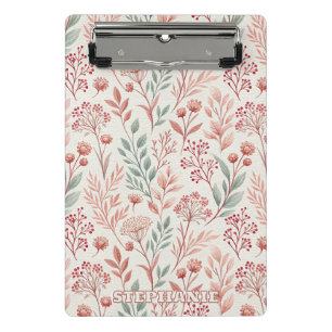 Pink Cherry Blossom, Blumenmuster und Blätter Must Mini Klemmbrett