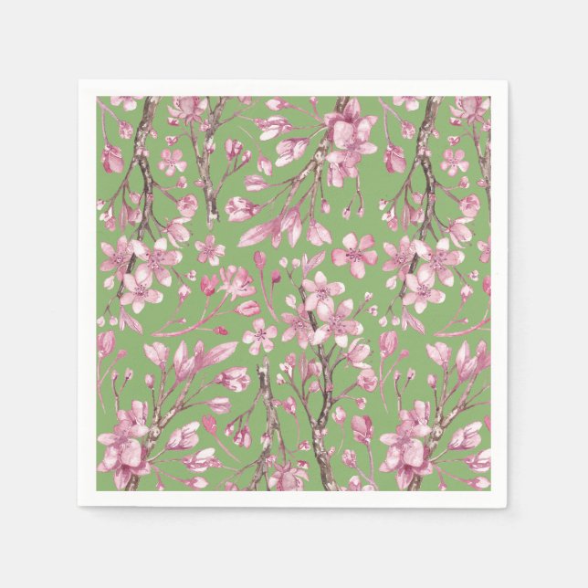 Pink Cherry Blossom Blumenpapier Napkin Serviette (Vorderseite)