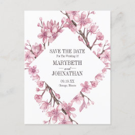 Pink Cherry Blossom Blumenrahmen Save the Date Einladungspostkarte
