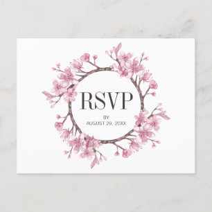 Pink Cherry Blossom Blumenwreath Wedding RSVP Einladungspostkarte