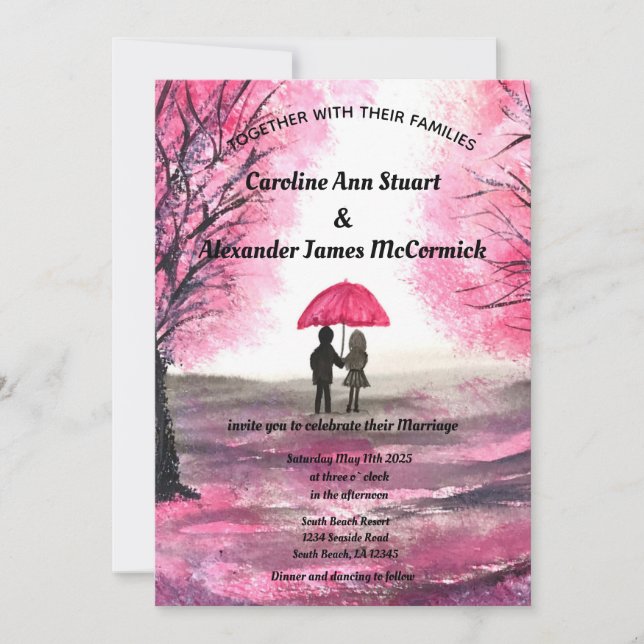 Pink Cherry Blossom Blumenzehen Einladung (Vorderseite)