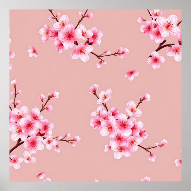 Pink Cherry Blossom Branches Pattern Poster (Vorne)