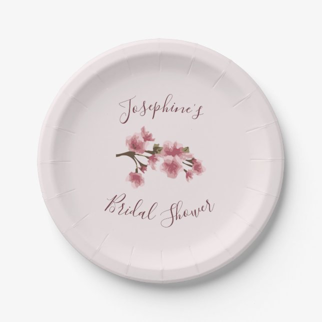 Pink Cherry Blossom Brautparty Pappteller (Vorderseite)