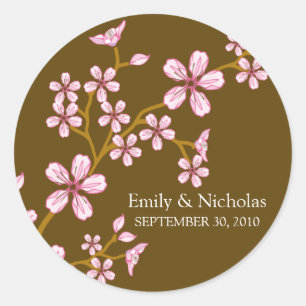 Pink Cherry Blossom/Brown Wedding Einladung Siegel Runder Aufkleber