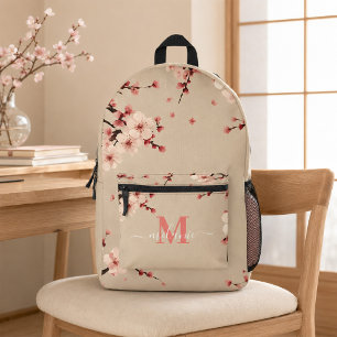 Pink Cherry Blossom Custom Monogram Name Bedruckter Rucksack