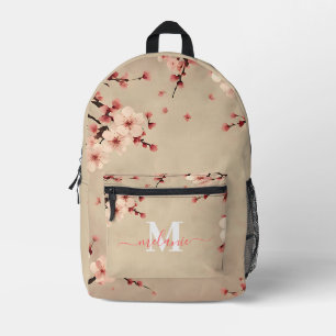 Pink Cherry Blossom Custom Monogram Name Bedruckter Rucksack