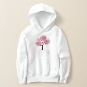 Pink Cherry Blossom Dark Trunk Blume Petals Hoodie