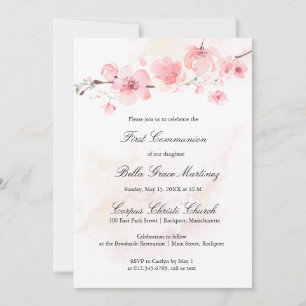 Pink Cherry Blossom Erste Heilige Kommune Einladung