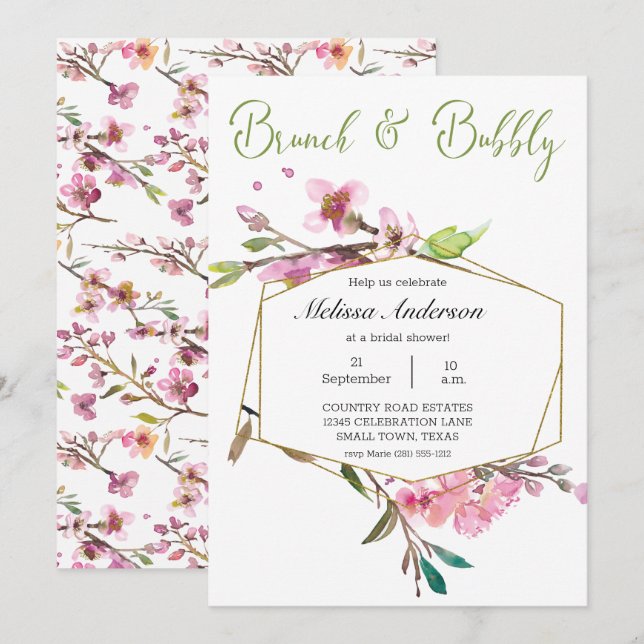 Pink Cherry Blossom Floral Bridal Brunch (Vorne/Hinten)