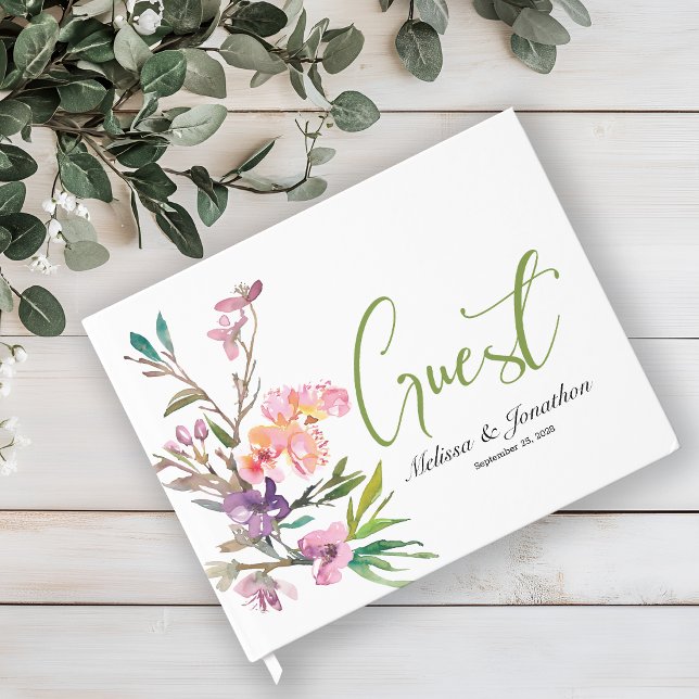 Pink Cherry Blossom Floral Elegante Hochzeit Gästebuch (Von Creator hochgeladen)