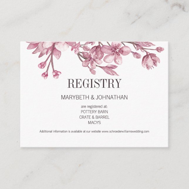 Pink Cherry Blossom floral Registrierungskarte Begleitkarte (Vorderseite)