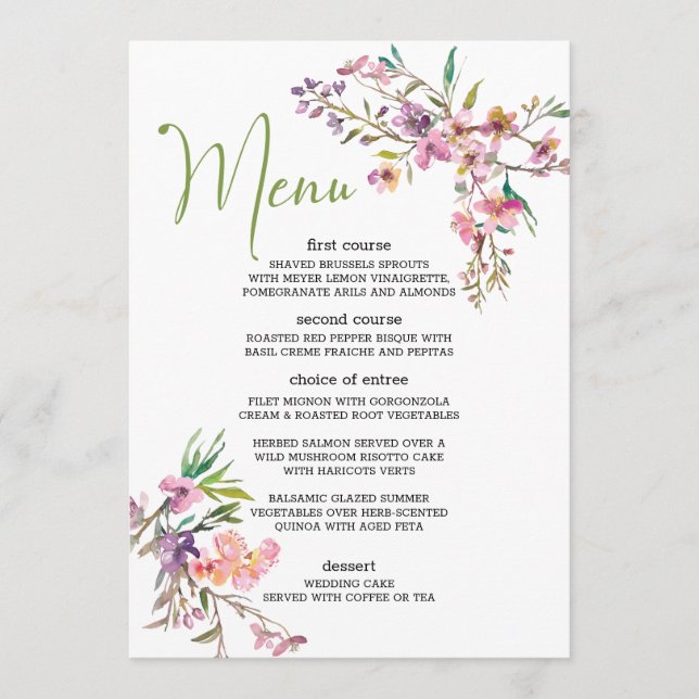 Pink Cherry Blossom Floral Romantisches Hochzeitsm Menükarte (Vorderseite)