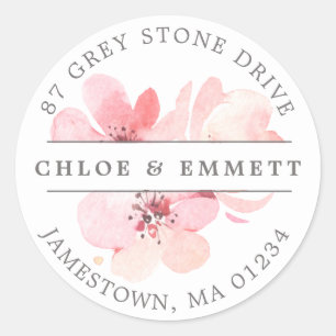 Pink Cherry Blossom Floral Rücksendeadresse Etiket Runder Aufkleber