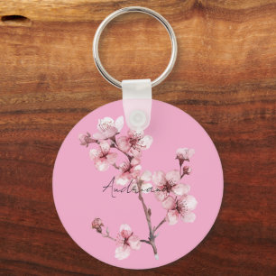 Pink Cherry Blossom Floral Schlüsselanhänger