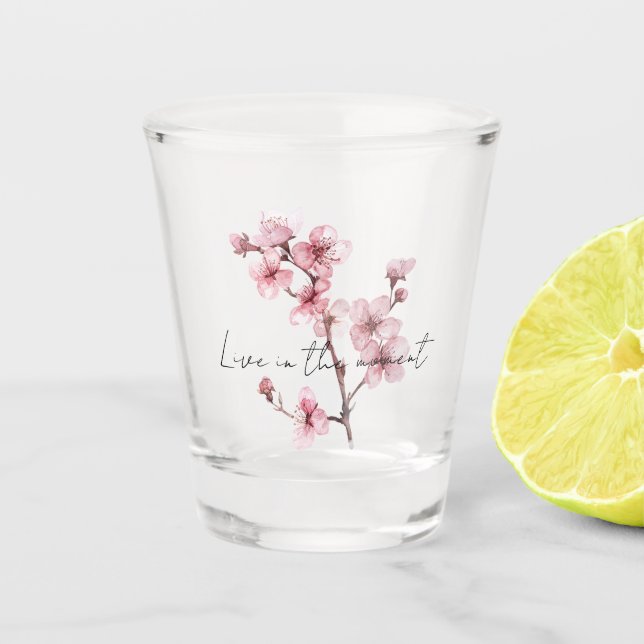 Pink Cherry Blossom Floral Schnapsglas (Vorderseite)