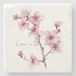 Pink Cherry Blossom Floral Steinuntersetzer