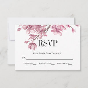 Pink Cherry Blossom Floral Wedding RSVP