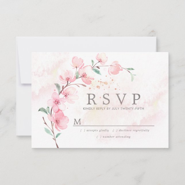 Pink Cherry Blossom Floral Wedding RSVP (Vorderseite)