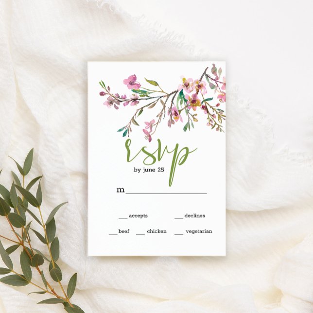 Pink Cherry Blossom Floral Wedding RSVP Card (Von Creator hochgeladen)