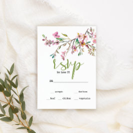 Pink Cherry Blossom Floral Wedding RSVP Card Karte