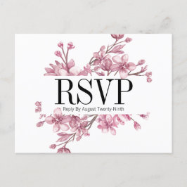 Pink Cherry Blossom Floral Wedding RSVP Postcard Einladungspostkarte