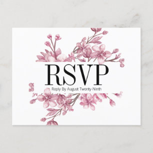 Pink Cherry Blossom Floral Wedding RSVP Postcard Einladungspostkarte