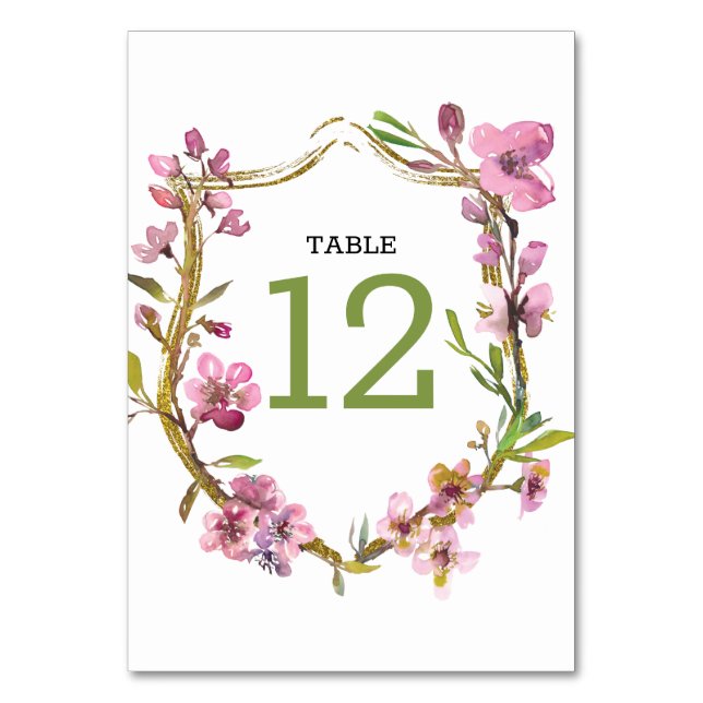 Pink Cherry Blossom Floral Wedding Tischnummer (Vorderseite)